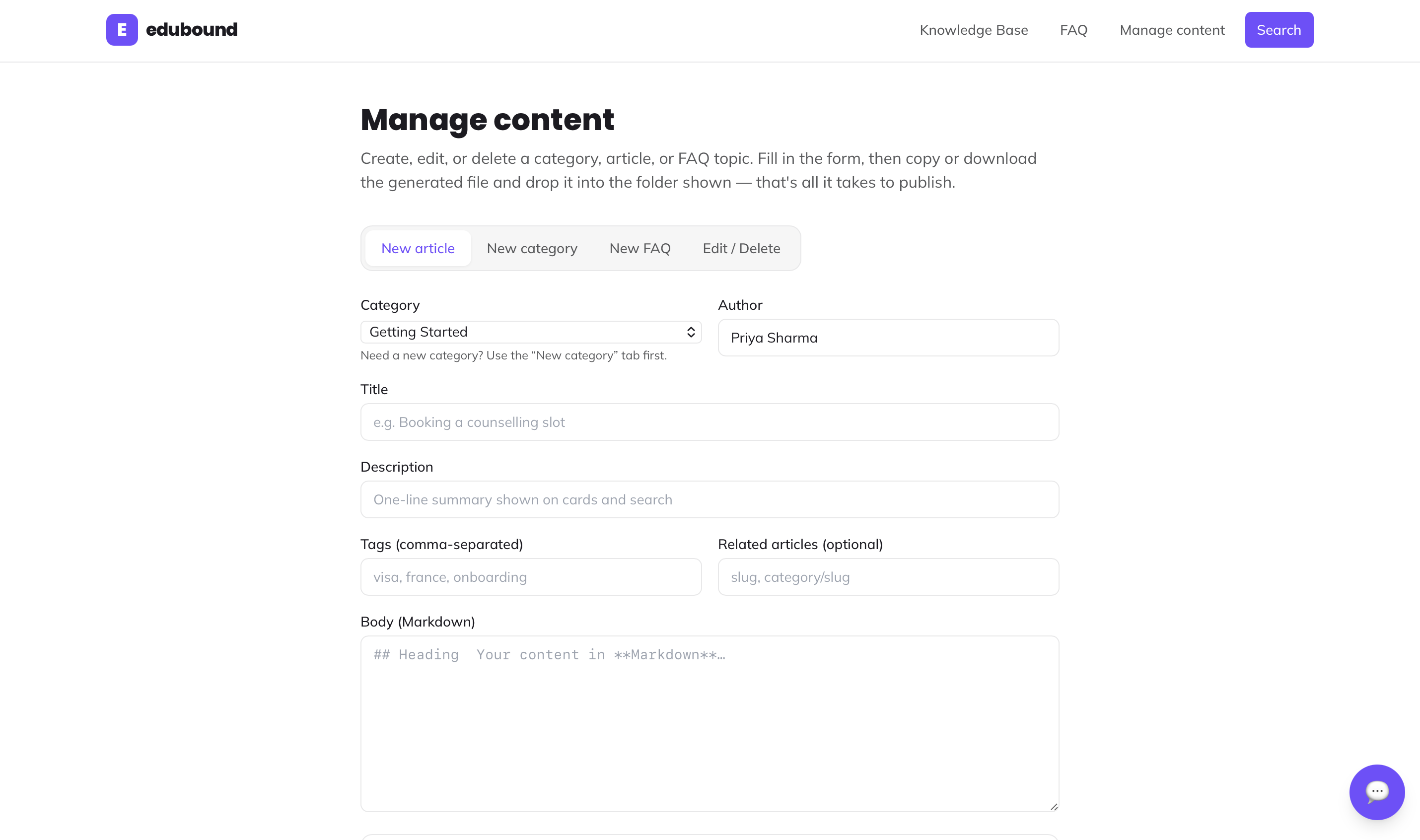 Knowledge Hub — FAQ & chatbot